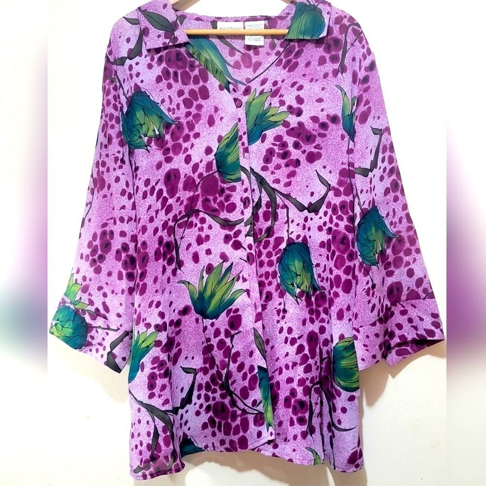 16w Womens Plus Size White Stag Floral Print Blouse Top Like New